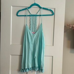 Lilly Pulitzer Aqua Camisole with Tassel Hem